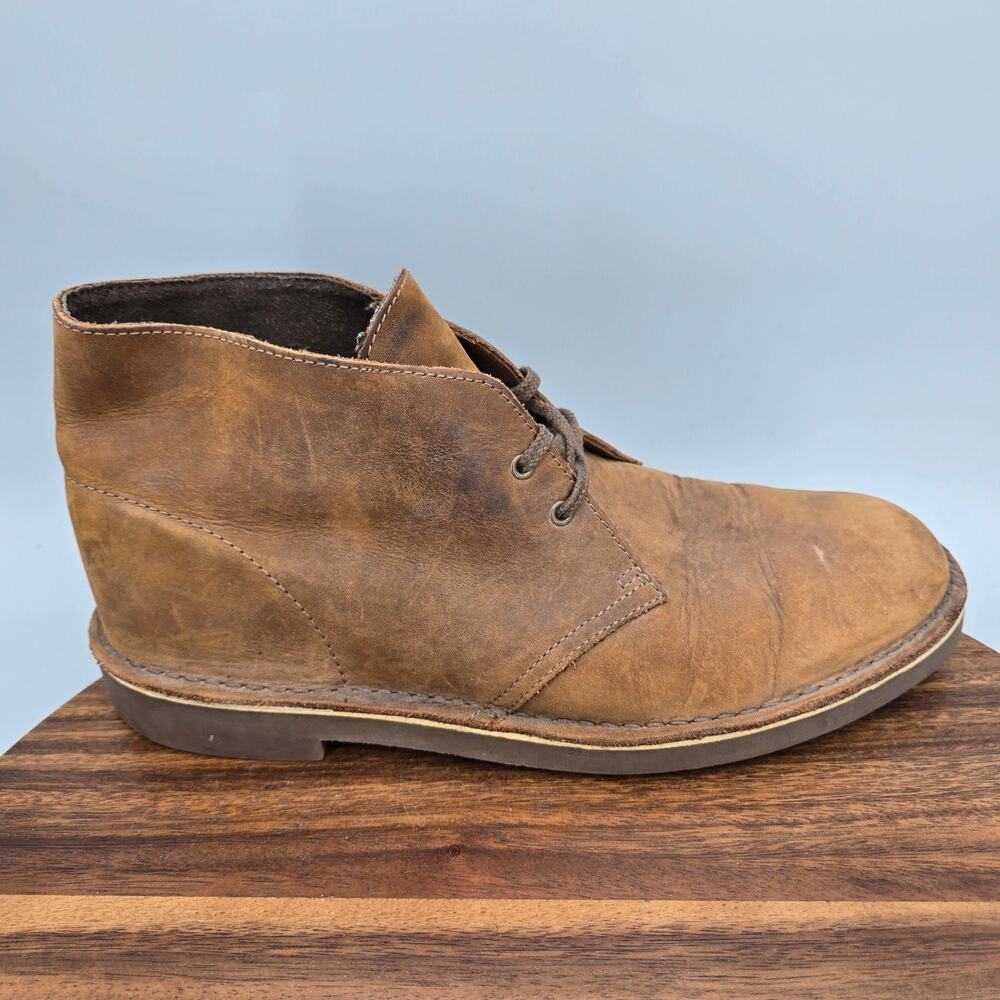 Clarks Bushacre Chukka Boots Mens 10.5 M Brown Leather Casual Ankle Lace Up